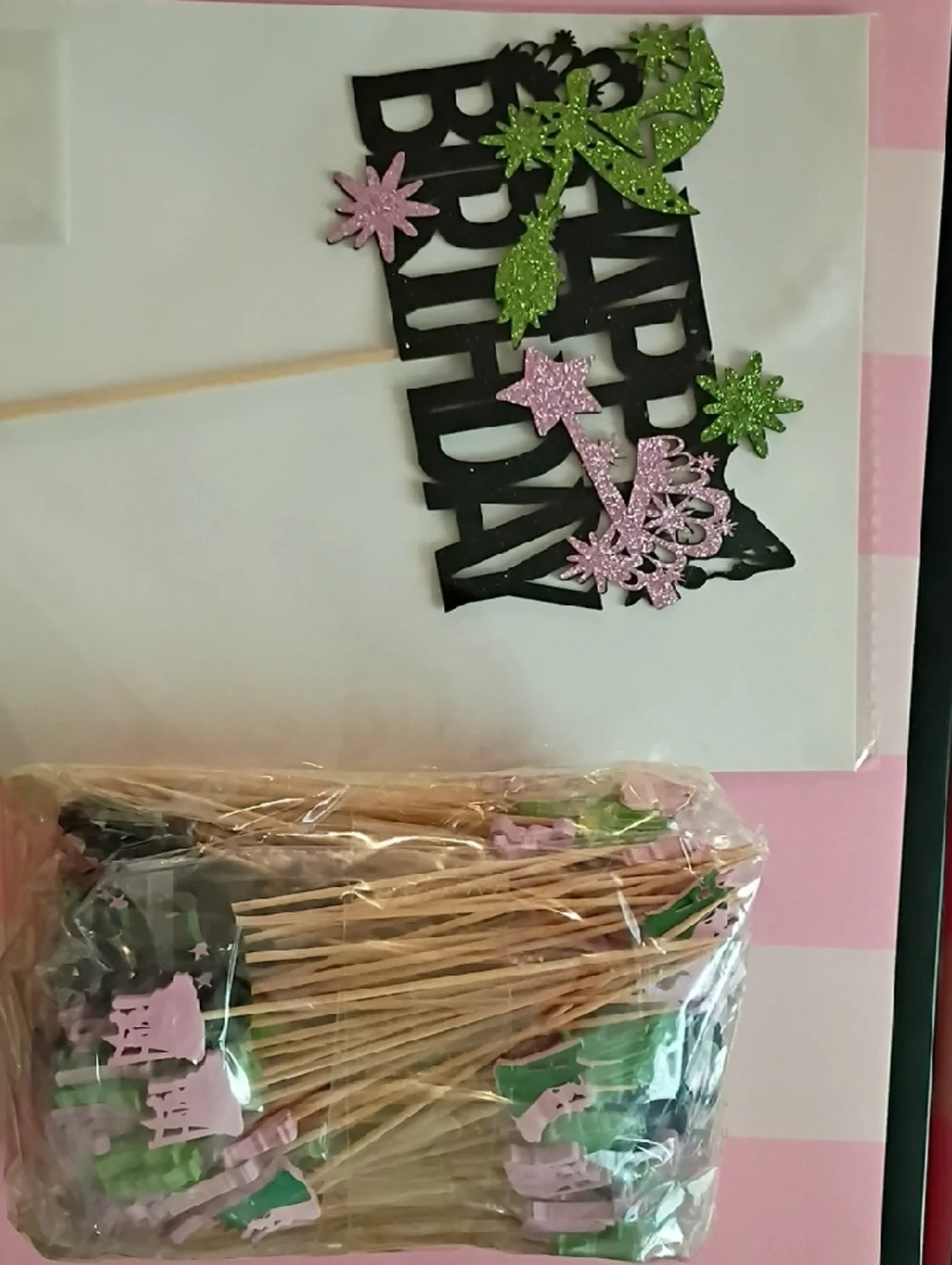 Glitter Wicked Inspired Happy Birthday Cake Topper Picks - Pink & Green